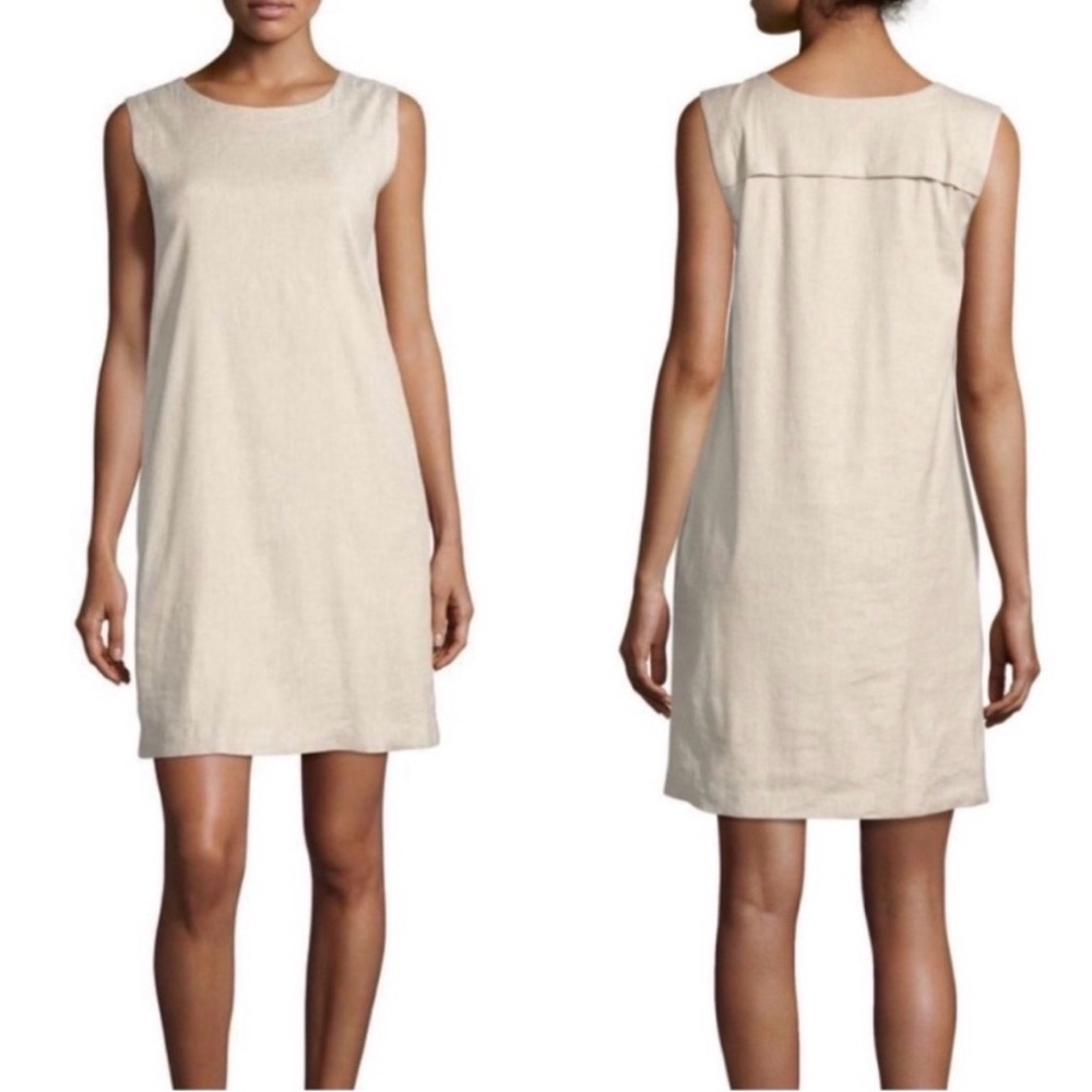 Theory Didianne Tierra Sleeveless Linen Cream Shift Dress Size 6